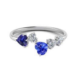 Toi et Moi Herz Aus der Erde Abgebauter Natürlicher Diamant & Saphir Ring 3.50 Karat Damen Schmuck