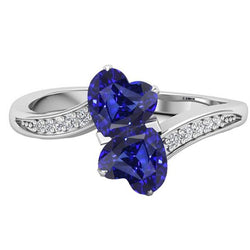 Toi et Moi Herz Edelstein blauer Saphir Diamantring 3.50 Karat