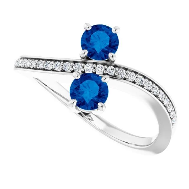 Toi et Moi Ring mit rundem Diamanten und blauem Saphir 1,50 Karat Weißgold - harrychadent.de