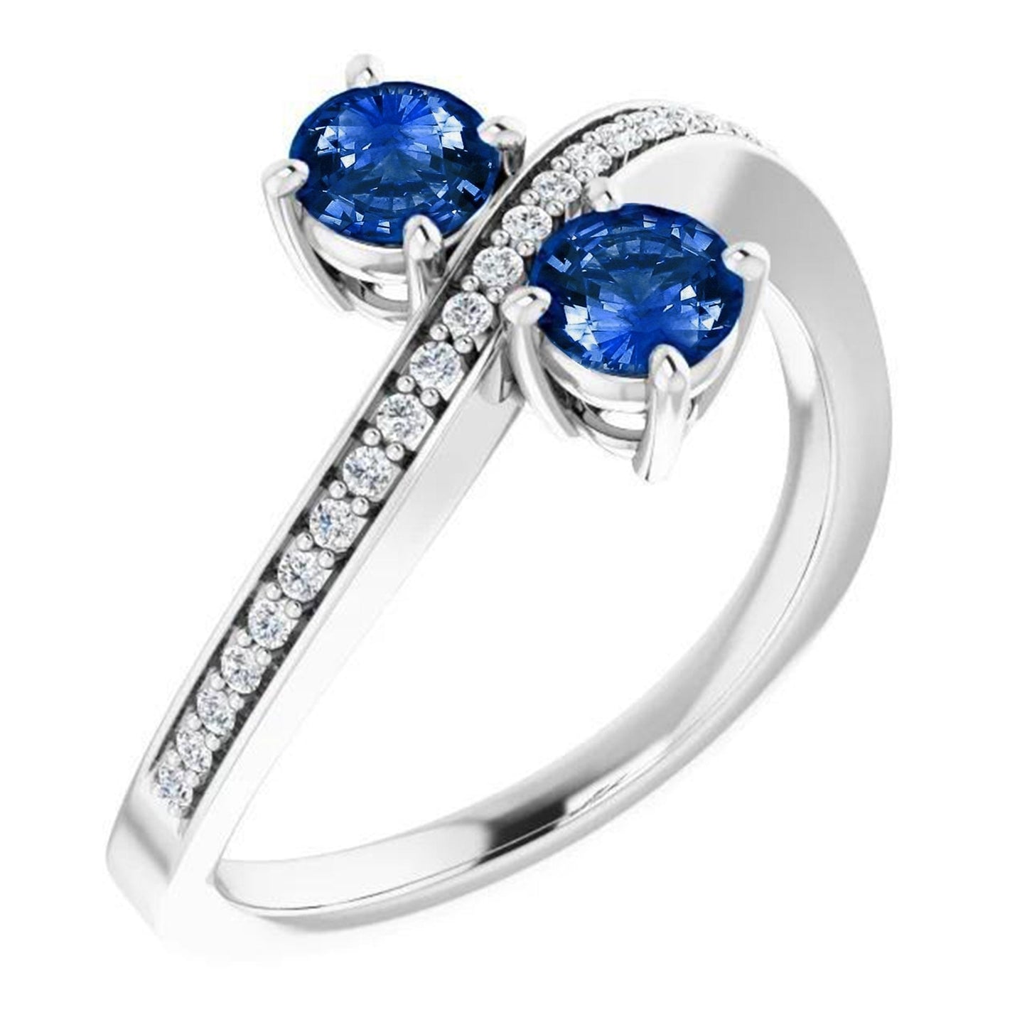 Toi et Moi Ring mit rundem Diamanten und blauem Saphir 1,50 Karat Weißgold - harrychadent.de