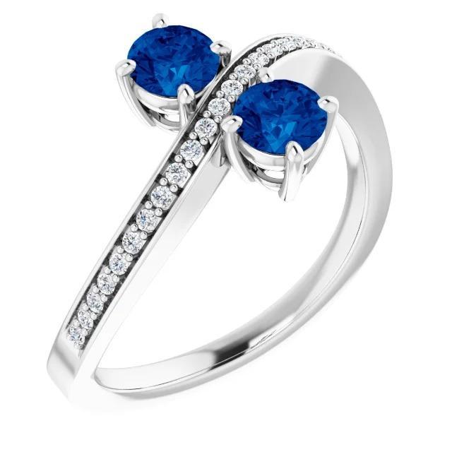 Toi et Moi Runder Diamant Blauer Saphir Ring Weißgold 14K 2,60 Karat - harrychadent.de