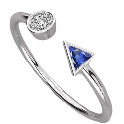 Toi et Moi Runder Aus der Erde Abgebauter Natürlicher Diamant & Trillion Lünette Saphirring 1 Karat