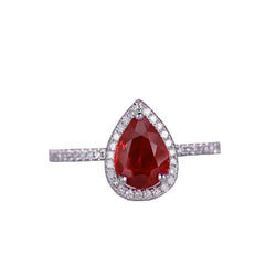 Trauring mit rotem Rubin & Aus der Erde Abgebauter Natürlicher Diamant im Birnenschliff Weißgold 14K 3,45 Karat
