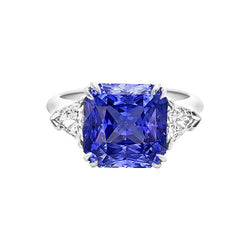 Trillion Aus der Erde Abgebauter Natürlicher Diamant 3 Stone Ring 2,50 Karat Ceylon Saphir mit zwei Zinken