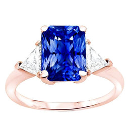 Trillion Aus der Erde Abgebauter Natürlicher Diamant 3 Stone Ring Strahlender Saphir Roségold 3 Karat