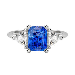 Trillion Aus der Erde Abgebauter Natürlicher Diamant Drei-Steine-Ring mit strahlendem Ceylon-Saphir 2,50 Karat