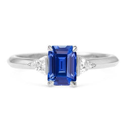 Trillion Aus der Erde Abgebauter Natürlicher Diamant Three Stone Ring Smaragd Ceylon Saphir 2,50 Karat
