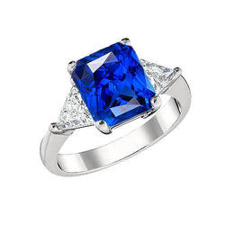Trillion Diamant & tiefblauer Saphir Ring Konischer Schaft 2,50 Karat