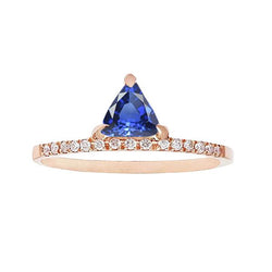 Trillion Edelstein Ring Krappen Set Blauer Saphir 1,50 Karat Diamanten