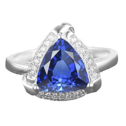 Trillion Halo Ceylon Saphir Ring Weißgold Schmuck 3 Karat