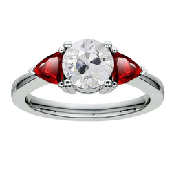 Trillion Ruby Three Stone Old Cut Runden Diamant Ring 3,50 Karat