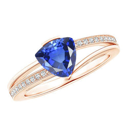 Trillion Saphir Edelstein Ring 2 Karat Split Shank Aus der Erde Abgebauter Natürlicher Diamant Roségold