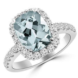 Verlobungsring 11,25 Kt Aquamarin mit Aus der Erde Abgebauter Natürlicher Diamanten Weißgold 14K