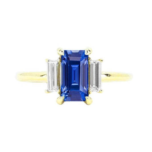 Verlobungsring 3 Karat Blauer Saphir Smaragd & Baguette Schliff - harrychadent.de