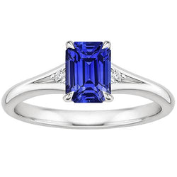 Verlobungsring 3 Steine Smaragd Ceylon Saphir & Aus der Erde Abgebauter Natürlicher Diamant 3,25 Karat