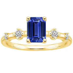 Verlobungsring 5 Steine Smaragdblauer Saphir & Aus der Erde Abgebauter Natürlicher Diamant 3,50 Karat