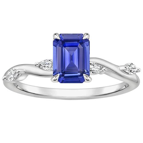 Verlobungsring 5 Steine Smaragdschliff Blauer Saphir & Diamant 4 Karat - harrychadent.de