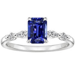 Verlobungsring 5 Steine Strahlender Ceylon Saphir & Diamant 4 Karat