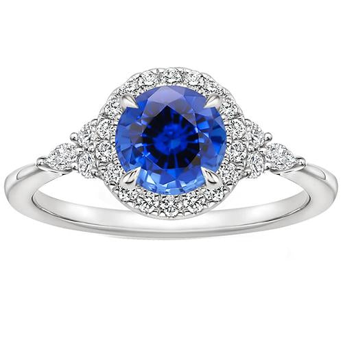 Verlobungsring Birnendiamant & Halo Ceylon Saphir im Rundschliff 3 Karat - harrychadent.de