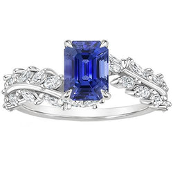 Verlobungsring Blatt-Stil Smaragd Ceylon Saphir & Aus der Erde Abgebauter Natürlicher Diamant 5 Karat