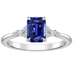 Verlobungsring Blumenstil Smaragd blauer Saphir & Aus der Erde Abgebauter Natürlicher Diamant 4 Karat