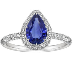 Verlobungsring Halo Birne Blauer Saphir & Aus der Erde Abgebauter Natürlicher Diamanten 5.50 Karat