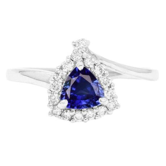 Verlobungsring Halo Diamant Trillion tiefblauer Saphir 2 Karat - harrychadent.de