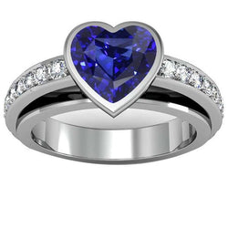 Verlobungsring Lünette Set Deep Blue Saphir 3,50 Karat Pave Aus der Erde Abgebauter Natürlicher Diamants