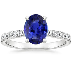 Verlobungsring Oval Sri Lanka Saphir & Aus der Erde Abgebauter Natürlicher Diamant Akzente 4,25 Karat