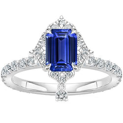 Verlobungsring Pyramidenstil Blauer Saphir & Aus der Erde Abgebauter Natürlicher Diamant 4,50 Karat