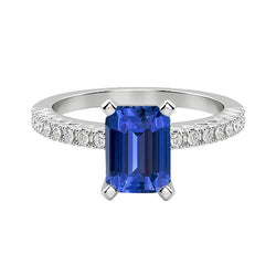 Verlobungsring Runder Aus der Erde Abgebauter Natürlicher Diamant Sri Lanka Saphir Smaragdschliff 3 Karat
