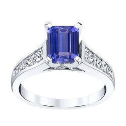 Verlobungsring Smaragd Ceylon Saphir Kanalbesetzt Aus der Erde Abgebauter Natürlicher Diamanten 3 Karat