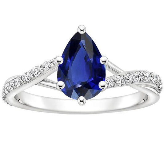 Verlobungsring Split Shank Birne Blauer Saphir & Diamanten 3,25 Karat - harrychadent.de