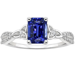 Verlobungsring Split Shank Smaragd Blauer Saphir & Aus der Erde Abgebauter Natürlicher Diamant 4 Karat