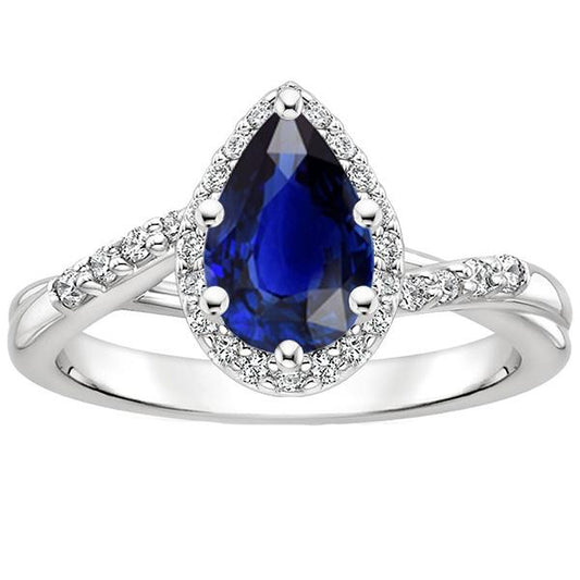 Verlobungsring Twist Style Birne Blauer Saphir & Diamanten 5 Karat - harrychadent.de