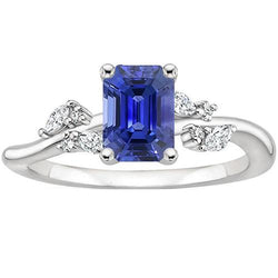 Verlobungsring Weißgold Smaragdblauer Saphir & Aus der Erde Abgebauter Natürlicher Diamant 4 Karat