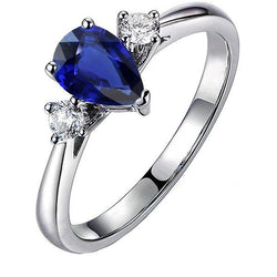 Verlobungsring mit 3 Steinen Birne Blauer Saphir & Aus der Erde Abgebauter Natürlicher Diamanten 2.50 Karat