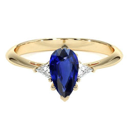 Verlobungsring mit 3 Steinen Birne Ceylon Saphir & Aus der Erde Abgebauter Natürlicher Diamanten 2.25 Karat