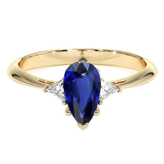 Verlobungsring mit 3 Steinen Birne Ceylon Saphir & Diamanten 2.25 Karat - harrychadent.de