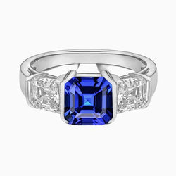 Verlobungsring mit 3 Steinen Aus der Erde Abgebauter Natürlicher Diamant Asscher Sri Lanka Saphir 2 Karat