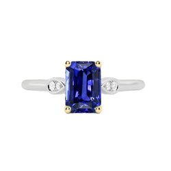 Verlobungsring mit 5 Steinen Smaragd Blauer Saphir Aus der Erde Abgebauter Natürlicher Diamanten 2,25 Karat