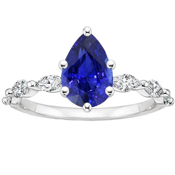 Verlobungsring mit Akzenten Birnenblauer Saphir & Diamanten 3,75 Karat - harrychadent.de