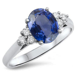 Verlobungsring mit Ceylon-Saphir im Ovalschliff und runden Aus der Erde Abgebauter Natürlicher Diamanten 3.40 Ct