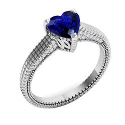 Verlobungsring mit Diamanten Herz Blauer Saphir Antik-Stil 1.75 Karat