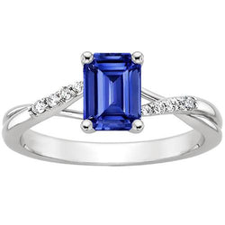 Verlobungsring mit Seitensteinen Blauer Saphir & Aus der Erde Abgebauter Natürlicher Diamant 3,25 Karat