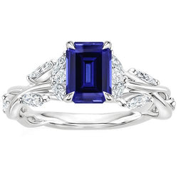 Verlobungsring mit Seitensteinen Ceylon Saphir & Aus der Erde Abgebauter Natürlicher Diamant 4,50 Karat