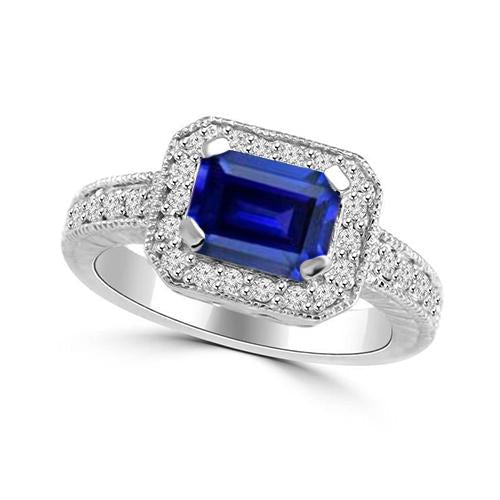 Verlobungsring mit blauem Saphir im Smaragdschliff 2.20 Karat Gold 14K