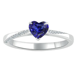 Verlobungsring mit rundem Aus der Erde Abgebauter Natürlicher Diamant und blauem Saphir 2 Karat konischer Schaft