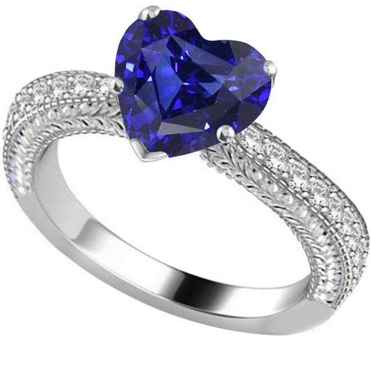 Vintage-Stil Diamantring 4 Karat natürlicher blauer Saphir mit Herzschliff - harrychadent.de
