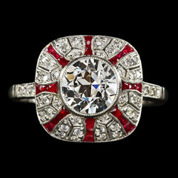 Vintage Stil Halo Ring Altschliff Diamant Lünette & Rubine 5 Karat